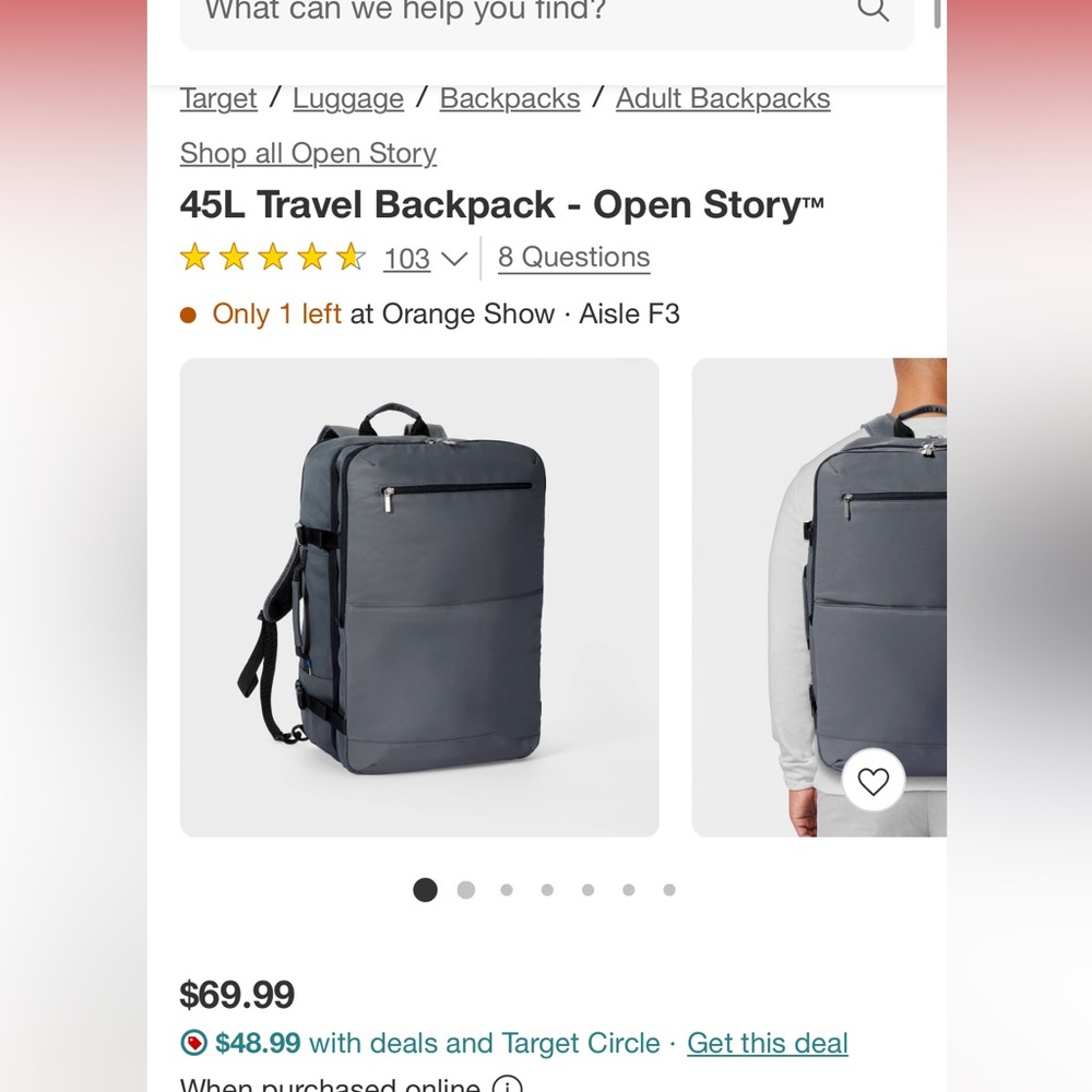 45 L Travel backpack open story